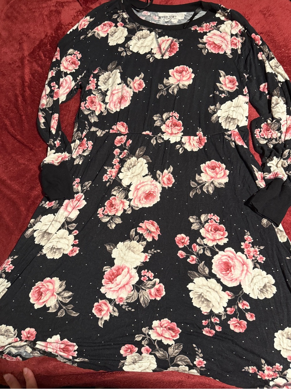 torrid Black Long Sleeve Dress with Pink & Cream Floral Print